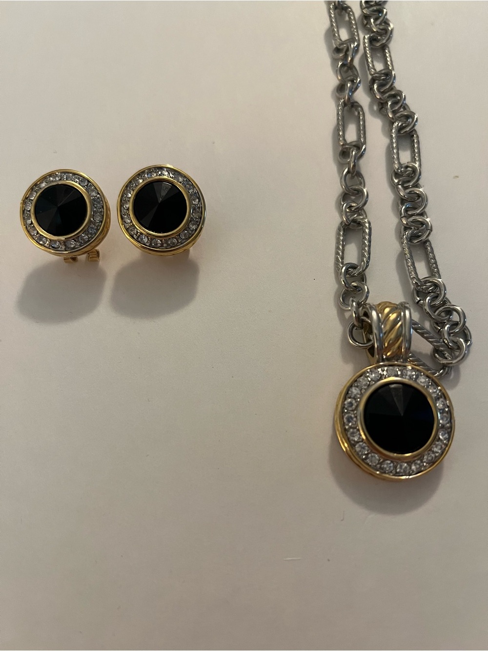 Bijoux Terner Silver and Gold-Tone Black Pendant Necklace & Earrings Set